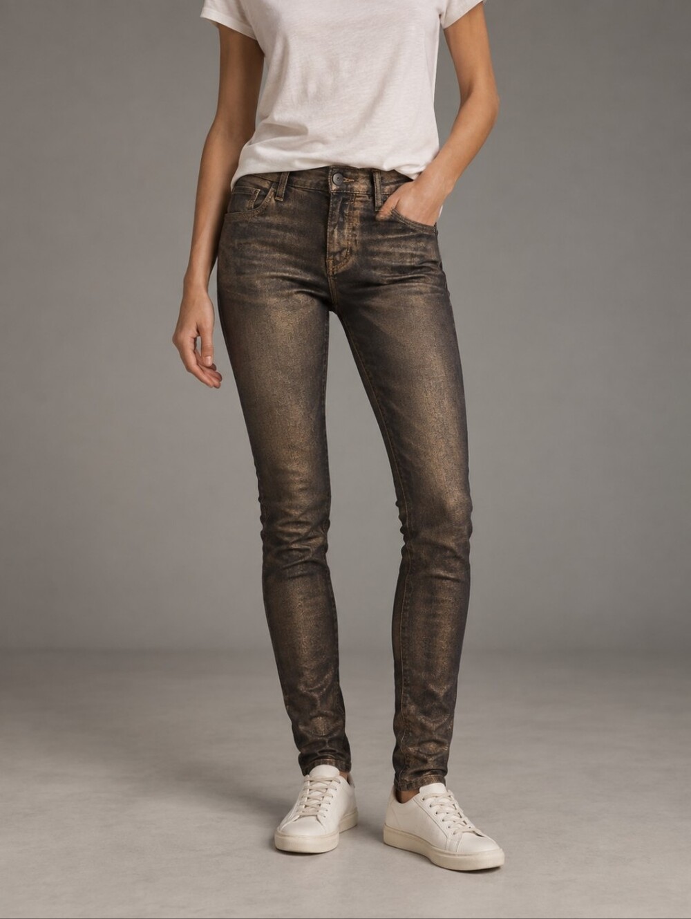 Mavi Serena Copper Coated Jeans Metallic Bronze Low Rise Super Skinny Y2K 28